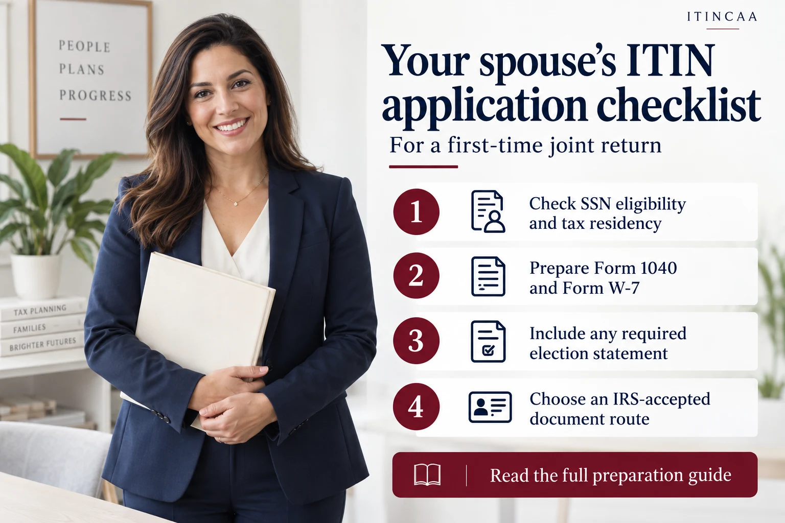 For a first-time joint return, prepare the tax return, W-7, and supporting documents together.